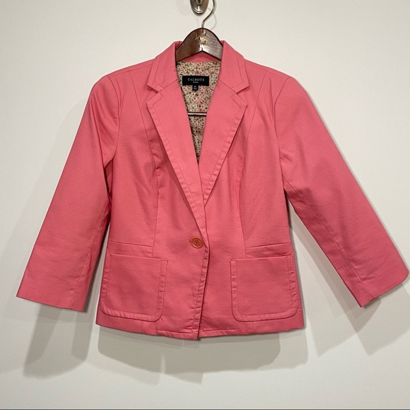 Talbot's Pink 7/8 Sleeve One Button Blazer Size 8 Petite - Picture 8 of 15